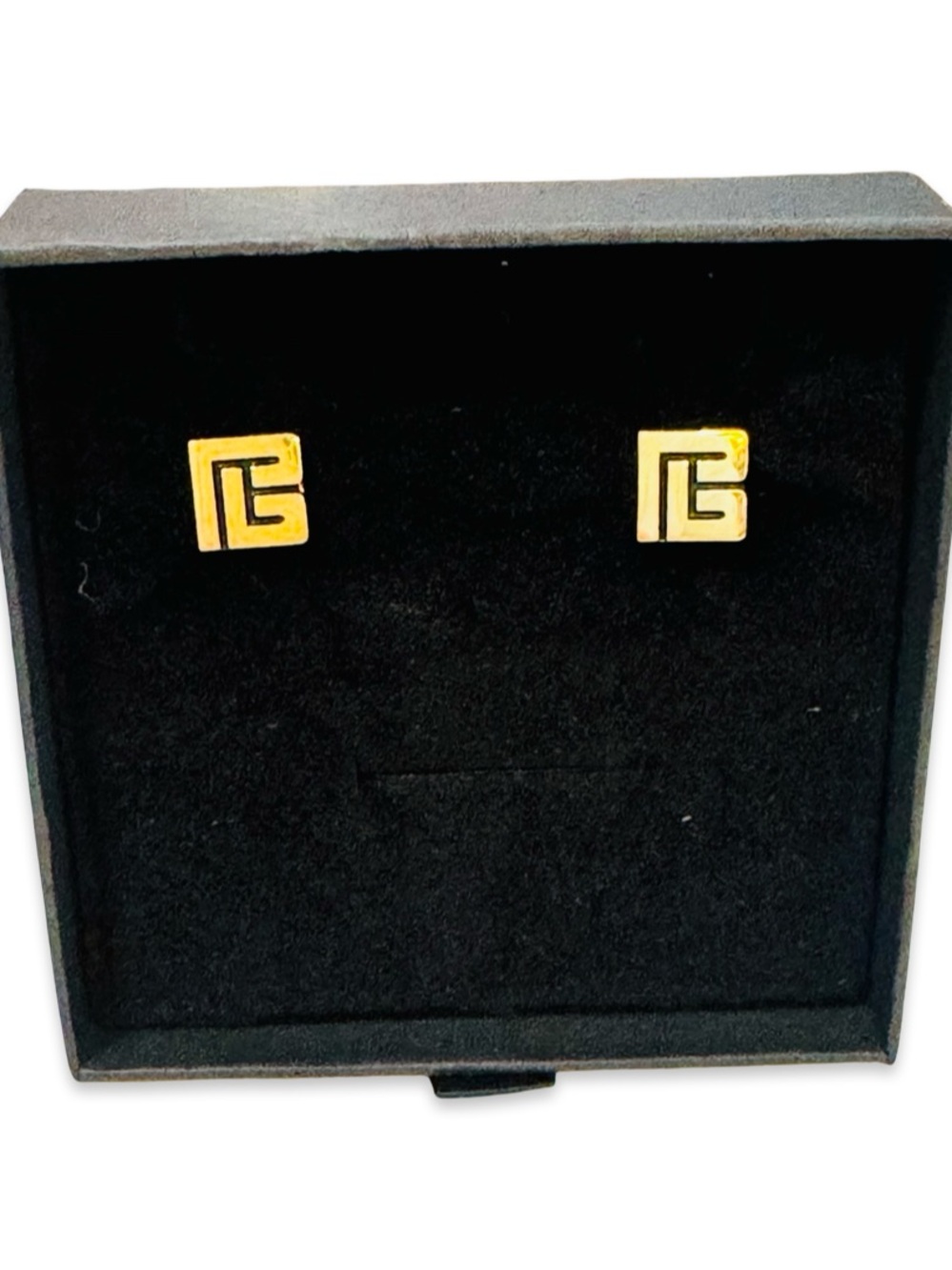Balmain Gold Square Logo Stud Earrings